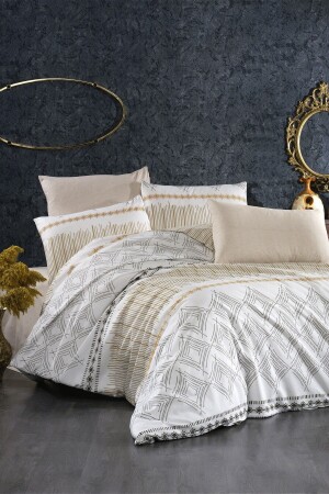 Duvet Cover Set - Double Eftelya with Fitted Sheets - Cream GRM00055 - GARDEN ROOM