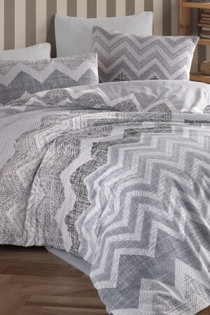 Duvet Cover Set - Double Geometry with Fitted Sheets - Gray GRM0061 - GARDEN ROOM