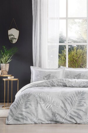 Duvet Cover Set Double with Elastic Fitted Sheets Frunze Gray ST. 2914 - Özdilek
