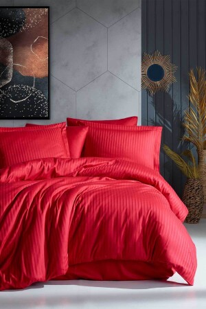 Duvet Cover Set Single Cotton Viscon 4 Piece Fenola Red 0103010117902 - Elart