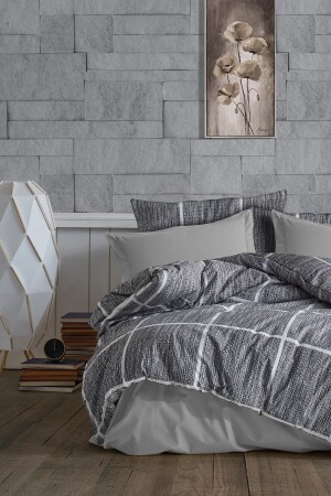 Duvet Cover Set - Single Plaid with Elastic Sheets - Gray GRM0025 - GARDEN ROOM