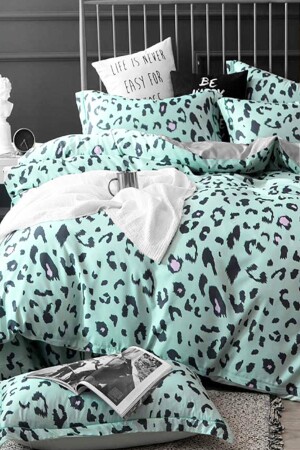 Duvet Cover Set with Fitted Sheets, Double Leopard Water Green iqon067 - İQON