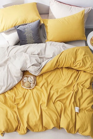 Duvet Cover Set with Fitted Sheets Double Yellow-beige iqon063 - İQON