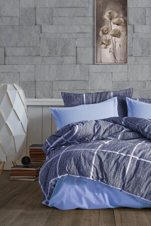 - Duvet Cover Set with Fitted Sheets, Single Plaid - Blue GRM0025 - GARDEN ROOM