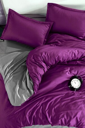 Duvet Cover Set with Fitted Sheets, Single, Plum-gray CLB0055 - İQON