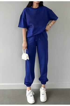 duz mavi kadın eşofman takımı t-shirt-jogger - Trendgar
