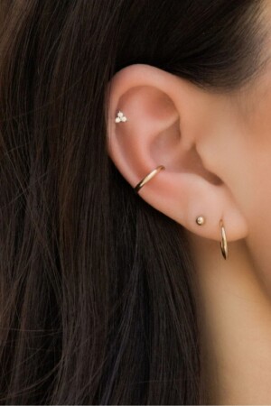 Düz Sade İnce Earcuff Deliksiz Kıkırdak Küpesi - Mu Minamu