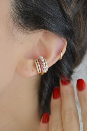 Earcuff Zircon Stone and Pearl Compressed Cartilage Earring AJRTWYZ9 - Sacce Scarves&Accessories