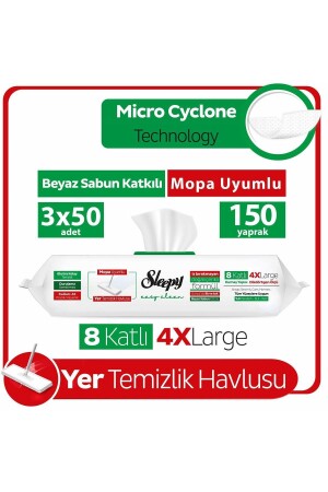 Easy Clean White Soap Added Mop Compatible Floor Cleaning Towel 3x50 (150 LEAVES) - Sleepy