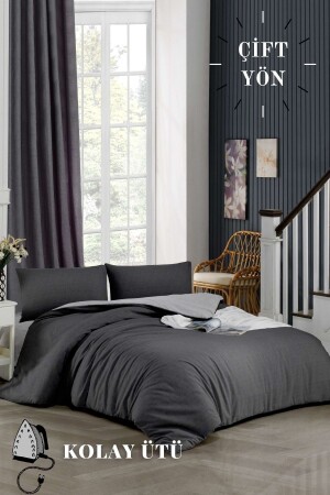 Easy Iron-200x200-Double Duvet Cover Set (GREY EPRESSED SHEET QUILT COVER Y. CASE) Anthracite NVRPLKBY200 - ELY PARKER