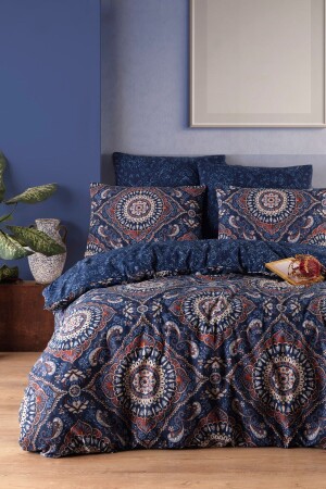 Easy-Iron Duvet Cover Set Double Foil Dark Blue Ep-028725 - Enlora Home