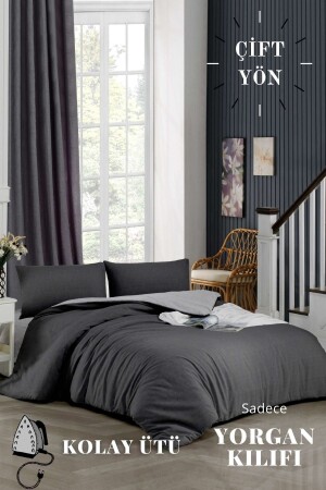 Easy-Iron Reversible Duvet Cover-Double Bed (200x220) Anthracite-grey CYRGNKCFPCKBYCIFT - ÇARŞAF DÜNYASI