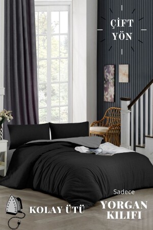 Easy to Iron Reversible Duvet Cover - Single Bed (160x220) Black YRGNKLFPLKBYTEK - ELY PARKER