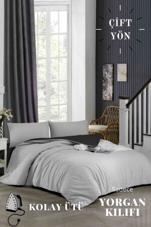 Easy to Iron Reversible Duvet Cover - Single Bed 160x220 Gray CYRGNKLFPLKBYTEK - Genel Markalar