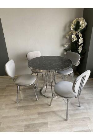 Ecem Kitchen Table Set, Table Chair 4-Person Kitchen Table Set, Round Table Set SADAK0020 - sadak