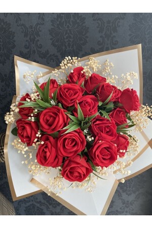 Echt aussehender künstlicher Rosenstrauß aus Samt, 17-teilig – Wunschblume für Mädchen - Minemiss Tasarım