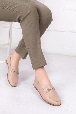 Echtes Leder Beige Damen-Ballerinas aus Leder Pcc-f03 - Deripabuc