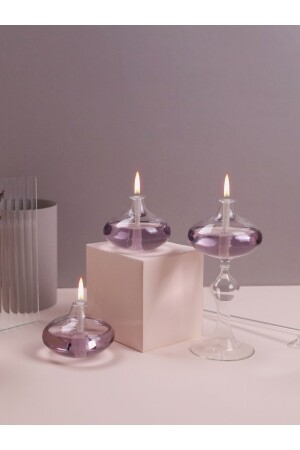 Eclipse Lilac Mini Glass Lamp Set (3 Pieces of Lamp - 200 ml of Lamp Oil - 3 Pieces of Lamp Wick) - Glassic