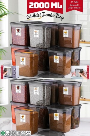 Economical 24 Pieces Jumbo Size Rectangular Storage Container 2000 Ml Anthracite NDY-50882 - Nandy Home