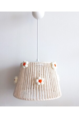 Ecru Macrame Rope Wrap Ecru Orange Flower Pompom Baby Girl and Children's Room Chandelier 193VZ - C&A