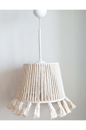 Ecru Macrame Rope Wrap Fringed Design Baby-Child-Teen Room Pendant Lamp Chandelier 230VZ - C&A