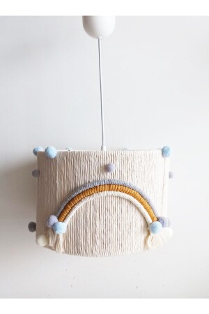 Ecru Macrame Rope Wrapped Colorful Rainbow Gray-blue Pompom Baby Kids Room Pendant Lamp Chandelier (25) 183VZ - C&A