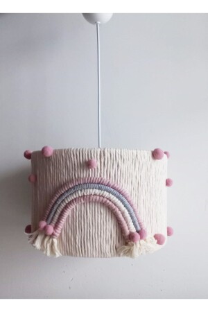 Ecru Macrame Rope Wrapped Colorful Rainbow Pink Pompom Baby Girl Children's Room Pendant Lamp Chandelier 22 181VZ - C&A