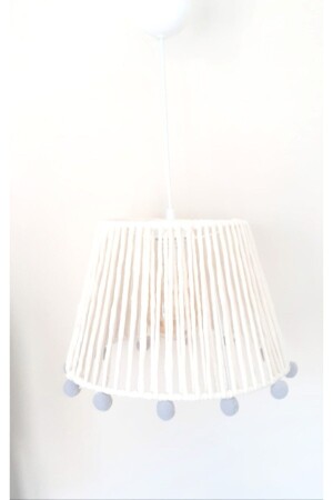 Ecru Macrame Rope Wrapped Gray Pompom Pendant Lamp Chandelier 070VZ - C&A