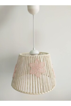 Ecru Macrame Rope Wrapped Pink Flower Appliqued Baby Girl and Children's Room Pendant Lamp Chandelier 123VZ - C&A