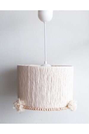 Ecru Macrame Rope Wrapped Wooden Beaded Living Room Young Room Baby Kids Room Design Pendant Lamp Chandelier 227VZ - C&A