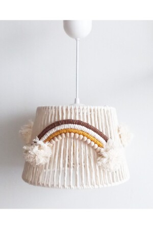 Ecru Macrame String Wrap Wooden Bead Appliqued Baby and Kids Room Design Pendant Lamp Chandelier 220VZ - C&A