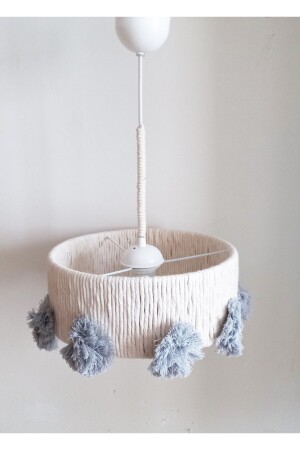 Ecru Makramee-Seilwickel, grau, großes Pompom-Design, Design für Baby-, Kinder- und Teenagerzimmer, Hängelampe, Kronleuchter, 248 VZ - C&A