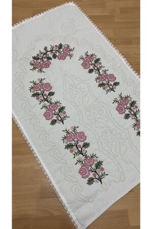 Ecru*powder Dowry Box Canvas Etamine Embroidered 100% Cotton Linen Prayer Rug - Ayhanhome