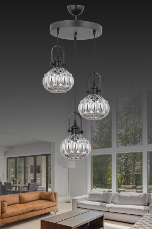 Eda 3-Piece Modern Black Smoked Glass Living Room-Kitchen Pendant Lamp Chandelier EDA 3-Piece - ESSLİGHT