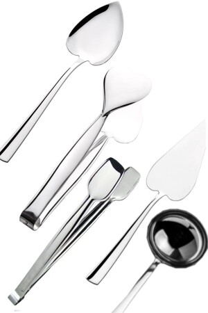 Edelstahl 5-teiliges Servierzange Spatel Löffel Grillkelle Set Herz 5tlg - Nehir