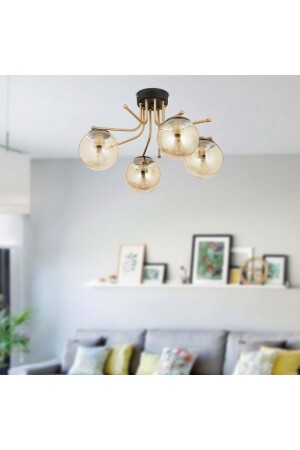 Edin 4-Piece Black Antique Honey Glass Modern Young Room Bedroom Living Room Chandelier 3559-04-BL - Apliqa