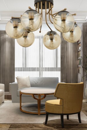 Edin 6-Piece Black Antique Honey Glass Modern Young Room Bedroom Living Room Chandelier 3559-06-BL - Apliqa