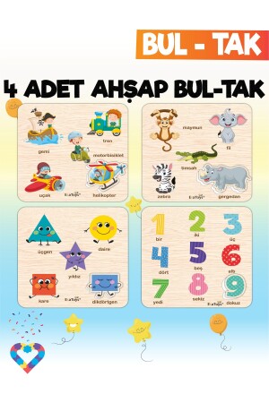 Educational 4 Pieces Find and Plug Toy Vehicles - Figures - Geometric Shapes and Forest Animals - Esatoys
