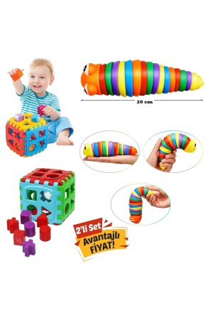 Educational Flexible Snap-On Caterpillar 20 cm Net Nozzle 9 pieces Total 10 Pieces Set of 2 - Yildirim Oyuncak