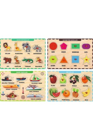 Educational Jigsaw Puzzle Set with Wooden Holder 4 Pieces - Maketçiniz