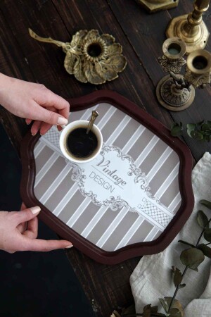 Ee166-8b Elegance Burgundy Desenli Özel Şekil Tepsi 28x33 Cm TYC00435960197 - Evle