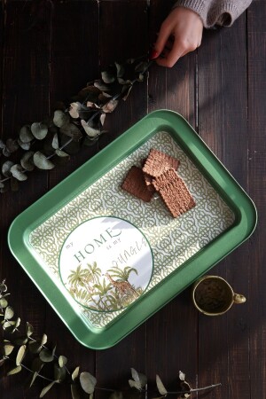 Ee169-8ı Forrest Green Home Patterned Rectangular Tray 32x43 Cm EE169 - Evle