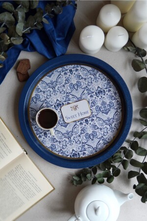 Ee197-7n Azulejos Sweet Home Patterned Round Tray 32 Cm TYC00435960830 - Evle