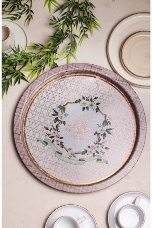 Ee197-u7 Rosy Patterned Round Tray 32 Cm EE197 - Evle