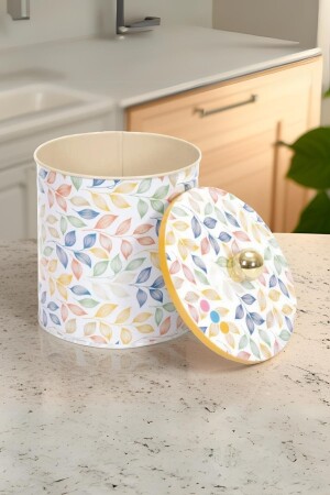 Ef143-42 Leaf 1 Patterned Round Metal Storage Container 14 Cm EF143 - Evle