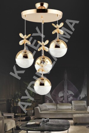 Efna 4 Piece Gold 3 Color Pendant Lamp Chandelier - Kuzey Aydinlatma