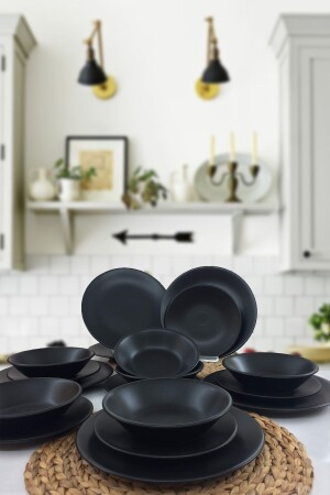 Ege 18 Piece Dinner Set for 6 Persons Matte Black 956 - Keramika