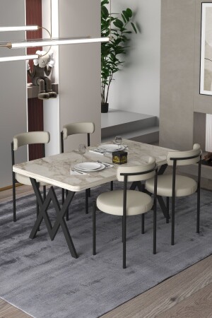 Ege 4-Person Kitchen Table Set - Cream Fabric 70x110 WDining Table - Cosargroup