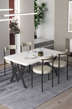 Ege 4-Person Kitchen Table Set - Cream Fabric 70x110 WDining Table - Cosargroup