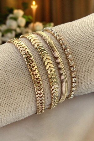 Eid Special 4 Piece Stylish Design Women's Bracelet Set Suitable for All Wrists - Lowen Aksesuar